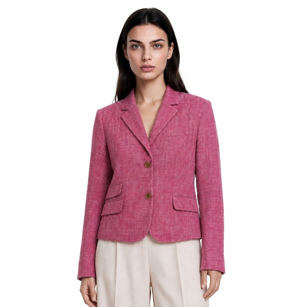 Talbots Blazer Women's Size 10 Pink Cotton Linen Blend Lined Textured Jacket